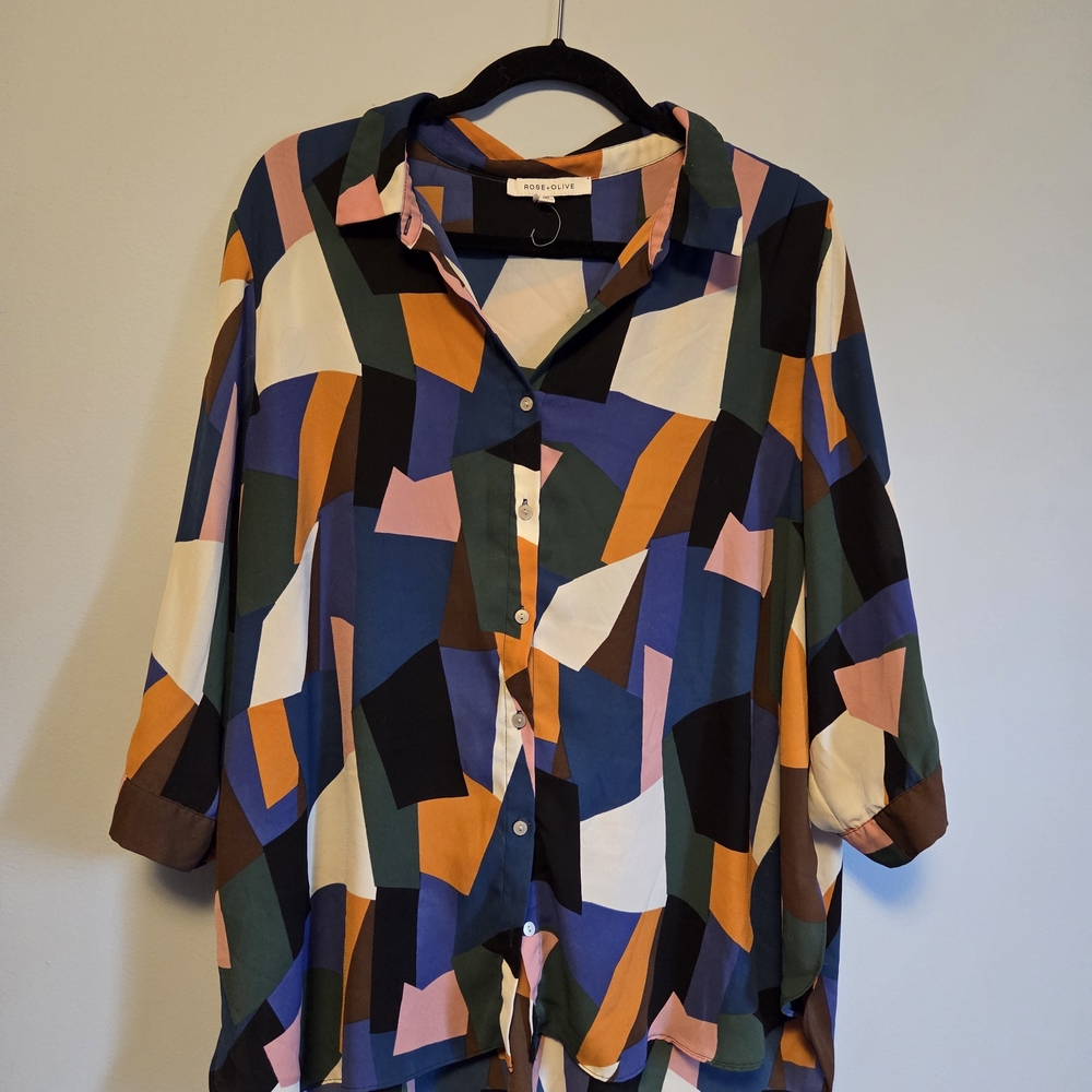 Abstract Geo-Print Button-Down Blouse - Multi